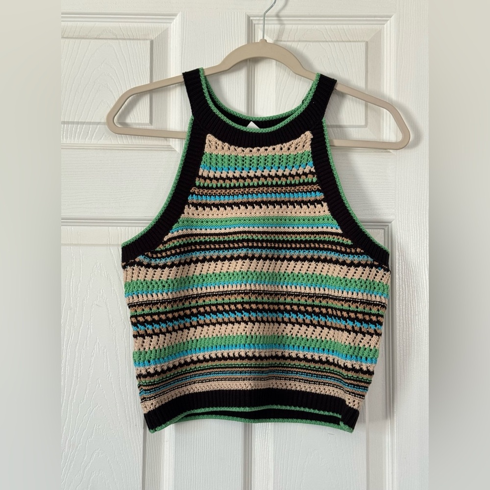 Rachel Zoe multicolor knit crochet stripes Sleeveless top size medium